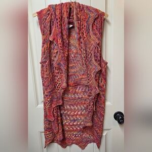 Krazy Kat Women's Medium Open Front Cardigan Sleeveless Irregular Hem Boho